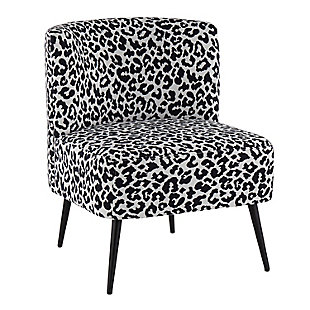 Fran Contemporary Slipper Chair in Black Steel and Black Leopard Fabric, Black, large