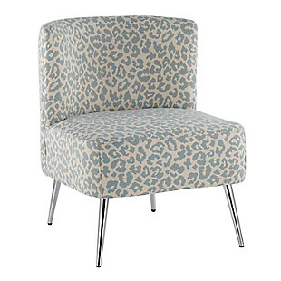 Fran Contemporary Slipper Chair in Chrome and Blue Leopard Fabric, Chrome/Blue, rollover