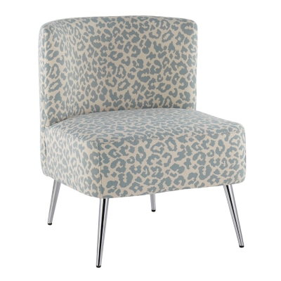 Fran Contemporary Slipper Chair in Chrome and Blue Leopard Fabric, Chrome/Blue, large