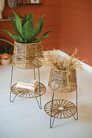Set of Two Seagrass and Iron Planters, , rollover