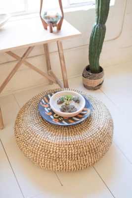 Kalalou Woven Rush Round Ottoman, , rollover