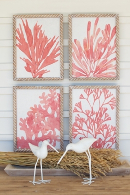Kalalou Set of Four Coral Prints with Wooden Frames, , large
