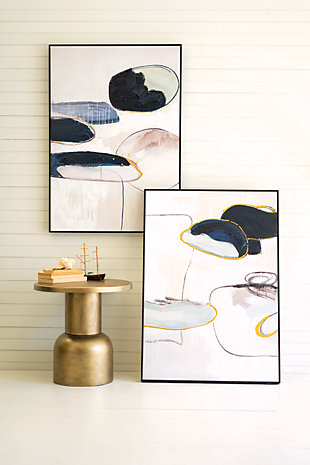 This stunning abstract wall art elicits a serene presence with rounded lines, and a soft neutral palette and black. The boundaries are defined with a black frame, maintaining simplicity. This pair of wondrous art will make a voguish impact in a space28" x 40"t  | Color: multi color with black wood frame | Made of wood & canvas | Distressed finish | Décor | Made in china | Set includes 2 pieces | All the same size | Wipe clean with dry cloth