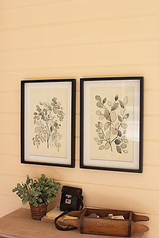 Kalalou Set of Two Framed Black Leaves Prints Under Glass, , rollover