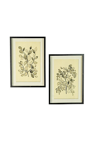 Kalalou Set of Two Framed Black Leaves Prints Under Glass, , large