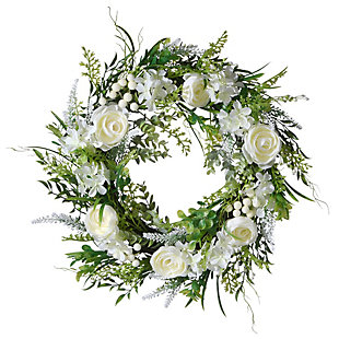 National Tree Company White Hydrangea and Rose Wreath, , large