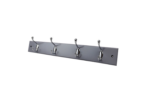 If you’re looking for a compact solution, to organize all your essentials this hook rail is a perfect match for you. The rail measures 17.75 inches long and 2.75 inches wide, just large enough to line up and organize all your essentials without taking up too much wall space. Place by the front door as a dropping zone for every member of your family to store their house and car keys. The hook rail is a great addition to a bare wall in the entryway, collecting coats from your guests as they enter your home. Or use in the bathroom to keep spare towels within reach. With its dual hook design the rack allows you to double your holding capacity of your most important items. Each hooks measures .75 inches, by 2.75 inches, and is 3 inches high. It comes complete with screws and screw covers, so you can quickly install the unit as soon as you open it from its packaging. To install the unit, screw the walls into the two mounted holes. Each hook can hold a maximum of approximately 5 lbs. From modern to industrial or anything in between, this stylish hanging rack will make an excellent addition no matter the décor. Item dimensions may differ slightly due to the unique nature of the product. Color and finish may also differ slightly from the images shown due to differences in monitor displays. Drill and screw driver is not included. Props and accessories are not included.Dual hooks with a deep curve design gives you doubles the hanging capacity for storing more of your essential items, like hats, jackets, coats, keys, scarves, and leashes | Size of hook: 0.75” x 2.75”/1.9 x 6.98 cm | Mounting holes allow you to secure the rack to the wall; sleek design perfect for adding stylish storage to a blank wall in the entryway, foyer, hallway, bathroom, bedroom | Made with a high quality, solid mdf base with durable steel hooks the entire hook rail can support a total weight capacity of up to 20 lbs. | Size of rail: 17.75” x 2.75”/ 45.08 x 6.98 cm, weight capacity per hook: 5 lbs. | Easy assembly with screws and screw covers included to make installation a breeze