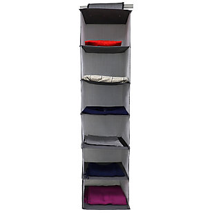 Bring an end to clutter floors and make use of vertical space in the closet with this hanging closet organizer. Open style compartments allow you to easily see items at a quick glance. The sturdy metal hooks can be used on closet rods or a rack. Spot clean.Open cubby style shelves for easy access to items | Velcro strap with thick metal hooks to secures to the closet rod | Folds flat for space-saving storage | Made of breathable non-woven material with decorative herringbone pattern