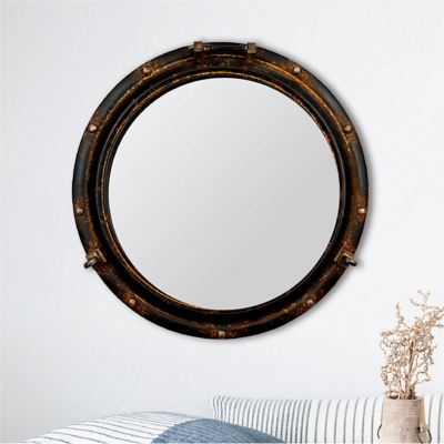 Storied Home Round Metal Porthole Mirror, Brass