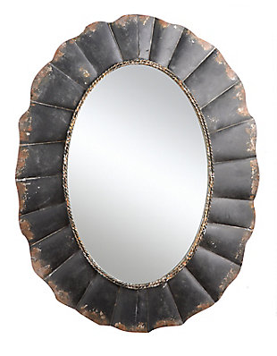Creative Co-Op Oval Mirror With Distressed Black Scalloped Metal Frame, , large