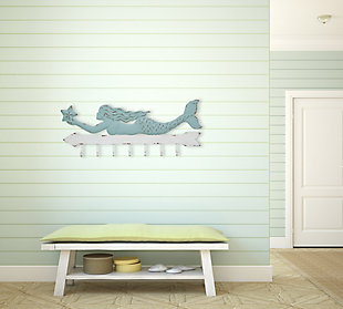 Creative Co-Op Aqua And White Metal Mermaid Wall Decor With 7 Hooks, , large
