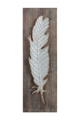 Creative Co-Op Wood Wall Decor with Metal Feather, , large