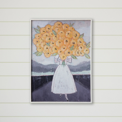 Creative Co-Op Girl Holding Flowers Wood Framed Wall Decor, , rollover