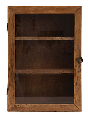 Creative Co-Op 24"H Mango Wood Cabinet with 2 Shelves and Glass Door with Hook and Eye Lock (Hangs or Sits), , large
