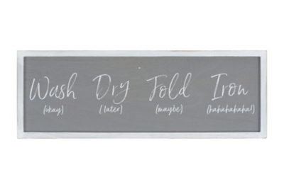 Creative Co-Op Gray "wash ... Fold 'maybe' Iron 'hahaha'" Wood Framed Wall Decor, , large