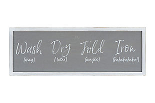 Creative Co-Op Gray "wash ... Fold 'maybe' Iron 'hahaha'" Wood Framed Wall Decor, , large