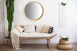 Creative Co-Op Round Accent Mirror With Gold Metal Frame And Shelf, , rollover