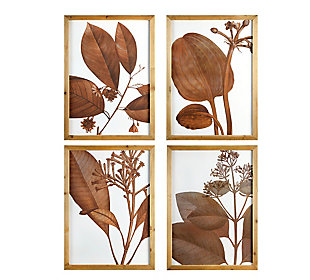 Creative Co-Op Wood Framed Orange Botanical Wall Decor (Set of 4 Designs), , large