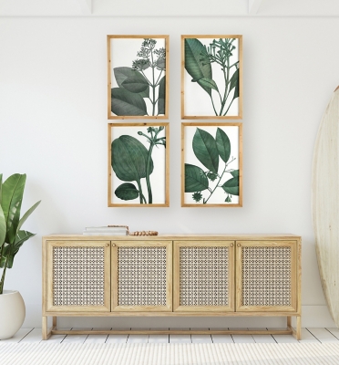 Creative Co-Op Wood Framed Green Botanical Wall Decor (set Of 4 Designs), , rollover