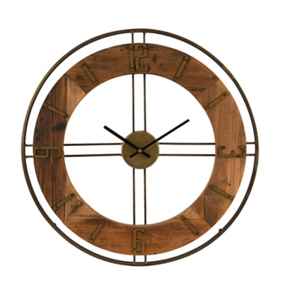 Creative Co-Op Metal and Fir Wood Dia Wall Clock, , large