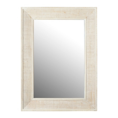 Storied Home Rectangle Wall Mirror with Rattan Detail, White Wash