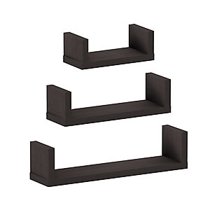Furinno Indo Wall Mounted Floating Shelves, Espresso, Set of 3, , large