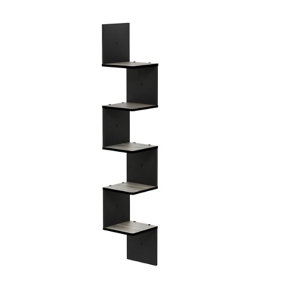 Furinno Rossi 5-Tier Wall Mount Floating Corner Square Shelf, French Oak Gray/Black, , rollover