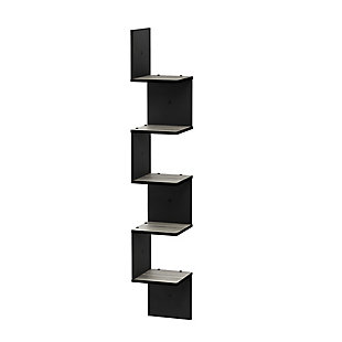 Furinno Rossi 5-Tier Wall Mount Floating Corner Square Shelf, French Oak Gray/Black, , large