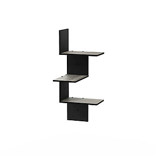 Furinno Rossi Modern 3-Tier Wall Floating Corner Shelf, French Oak Gray/Black, , large