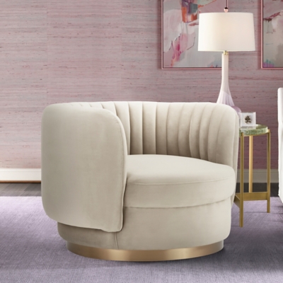 Davy Taupe Velvet Swivel Accent Chair with Gold Base, Taupe, rollover