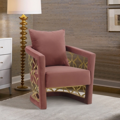 Corelli Blush Fabric Upholstered Accent Chair with Brushed Gold Legs, , rollover