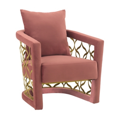 Corelli Blush Fabric Upholstered Accent Chair with Brushed Gold Legs, , large