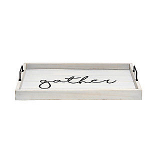 Freshen up your home with this gray wash wooden tray!  Accented with black metal handles and black text this tray is on trend to give your home that cozy farmhouse feel.  Use to serve breakfast in bed, food and drinks at a party or makes for an excellant centerpiece for your dining table, kitchen counter, coffee table or ottoman.Gray wash finish on wood | Black "farm fresh" text | Black metal handles | On-trend farmhouse design | Tray measures l: 15.50" x w: 12" x h:2.25"