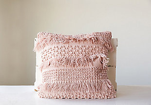 Creative Co-Op Fringe Pink Throw Pillow, , rollover