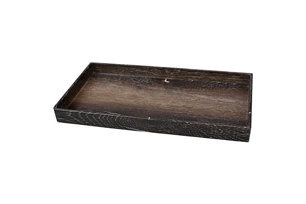 Welcome in a rustic touch to your country themed and farmhouse home decor with this weather-barn-wood inspired decorative vanity. Giving off the look of rustic wood with the lightweight durability of plastic, this storage tray is both functional for everyday use while cleverly capturing the charm of heirloom aged antiques . A great organizer to place on top of the counter to catch mail, keys, loose change to displaying decorative collectibles to complete an office setting. With a full range of uses, this rustic elegant tray will be a great gift for friends, family, and co-workers alike.Functional & decorative: great as a decorative toilet tank bath tray, an ottoman tray for holding remotes and decorative items, beautiful snack tray for serving snacks and cocktails | Charming, aged antique wood design: the weathered barn-wood inspired design adds rustic flair to country theme and traditional home décor | Stackable to conserve space: the tray nests neatly making it easy to conserve space anywhere | High quality: made of high quality plastic with a faux wood pattern, a much more affordable and lighter alternative to genuine wood | Perfect gift: perfect gift for friends, family, co-workers | Smooth finish: with a smooth finish all around it will not scratch delicate table and countertop surfaces | Use and care: wipe with dry cloth.