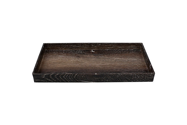 Welcome in a rustic touch to your country themed and farmhouse home decor with this weather-barn-wood inspired decorative vanity. Giving off the look of rustic wood with the lightweight durability of plastic, this storage tray is both functional for everyday use while cleverly capturing the charm of heirloom aged antiques . A great organizer to place on top of the counter to catch mail, keys, loose change to displaying decorative collectibles to complete an office setting. With a full range of uses, this rustic elegant tray will be a great gift for friends, family, and co-workers alike.Functional & decorative: great as a decorative toilet tank bath tray, an ottoman tray for holding remotes and decorative items, beautiful snack tray for serving snacks and cocktails | Charming, aged antique wood design: the weathered barn-wood inspired design adds rustic flair to country theme and traditional home décor | Stackable to conserve space: the tray nests neatly making it easy to conserve space anywhere | High quality: made of high quality plastic with a faux wood pattern, a much more affordable and lighter alternative to genuine wood | Perfect gift: perfect gift for friends, family, co-workers | Smooth finish: with a smooth finish all around it will not scratch delicate table and countertop surfaces | Use and care: wipe with dry cloth.