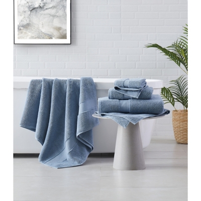 Brooklyn Loom Solid Turkish Cotton 6 Piece Towel Set in Blue, Blue, rollover