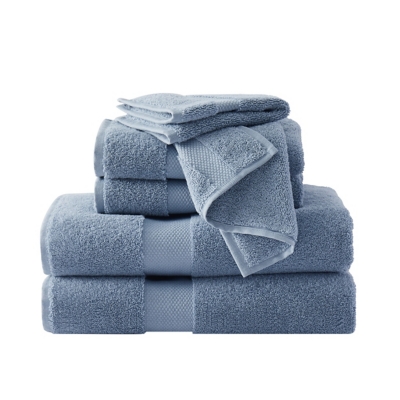 Brooklyn Loom Solid Turkish Cotton 6 Piece Towel Set in Blue, Blue, large