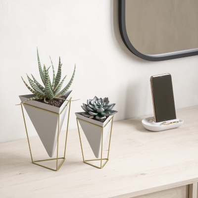 Umbra Trigg White and Gold Tabletop Planters (Set of 2)