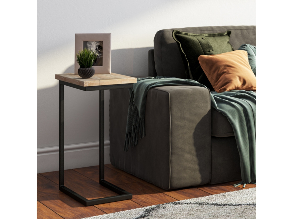 Simpli Home Skyler 18" Wide Solid Mango Wood Rectangle Industrial C Side Table, White Wash, large