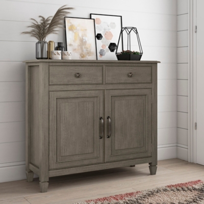 Simpli Home Connaught 40" Wide Solid Wood Traditional Entryway Storage Cabinet, Farmhouse Gray, large
