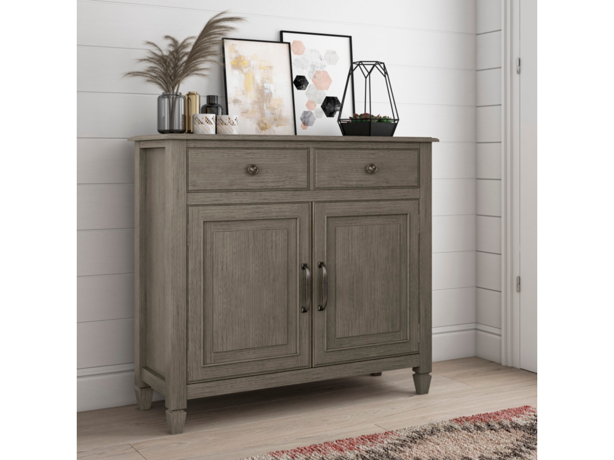 Simpli Home Connaught 40" Wide Solid Wood Traditional Entryway Storage Cabinet, Farmhouse Gray, large