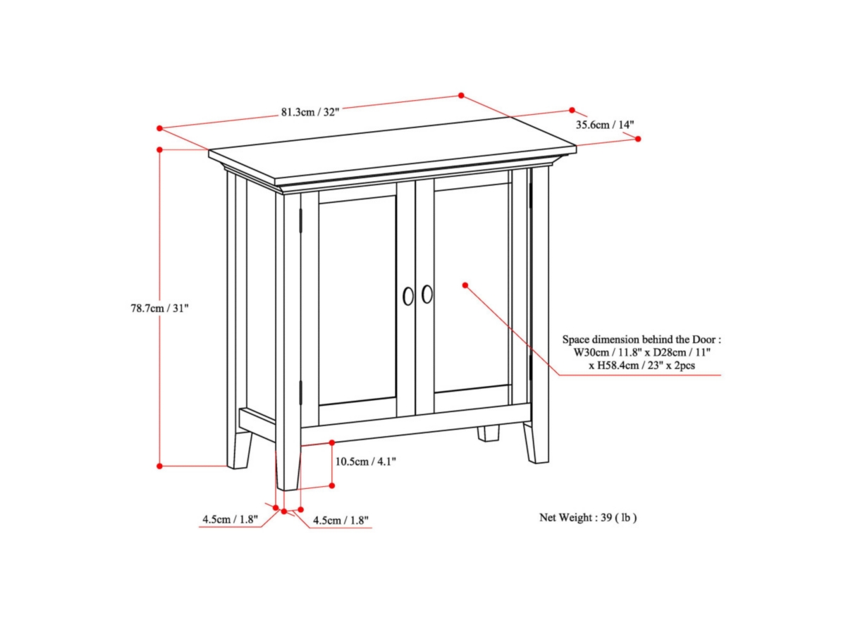 Simpli Home Redmond 32" Low Storage Cabinet, Gray, large
