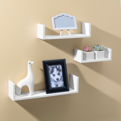 Home Basics Floating Wood Shelf, (Set of 3), White, , rollover