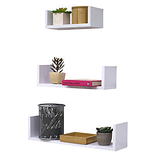 Home Basics Floating Wood Shelf, (Set of 3), White, , large
