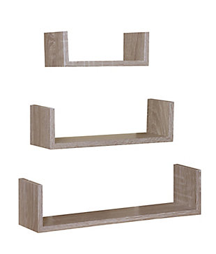 Home Basics Floating Wood Shelf, (Set of 3), Oak, , large