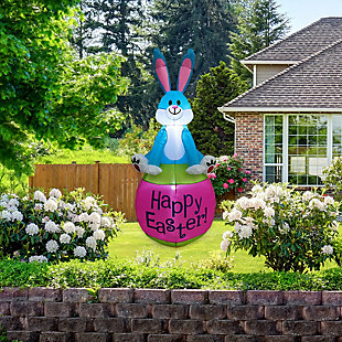 5-Ft. Tall Blue Bunny Rabbit Sitting on a Happy Easter Egg Blow Up Spring Inflatable, , rollover
