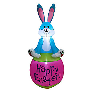 5-Ft. Tall Blue Bunny Rabbit Sitting on a Happy Easter Egg Blow Up Spring Inflatable, , large