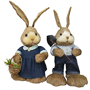 34-In. Mr. and Mrs. Sisal Bunny Pair Figurine, , large