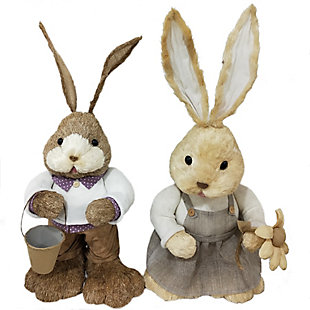 15-In. Mr. and Mrs. Sisal Bunny Pair Figurine, , large